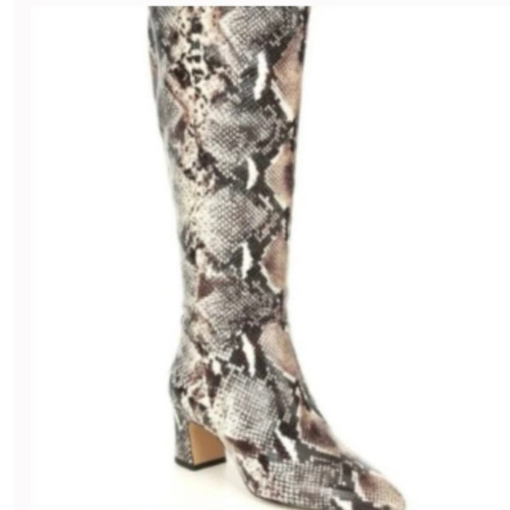 New Alex Marie Leather Brown Snake Animal Print Zip Up Boots
